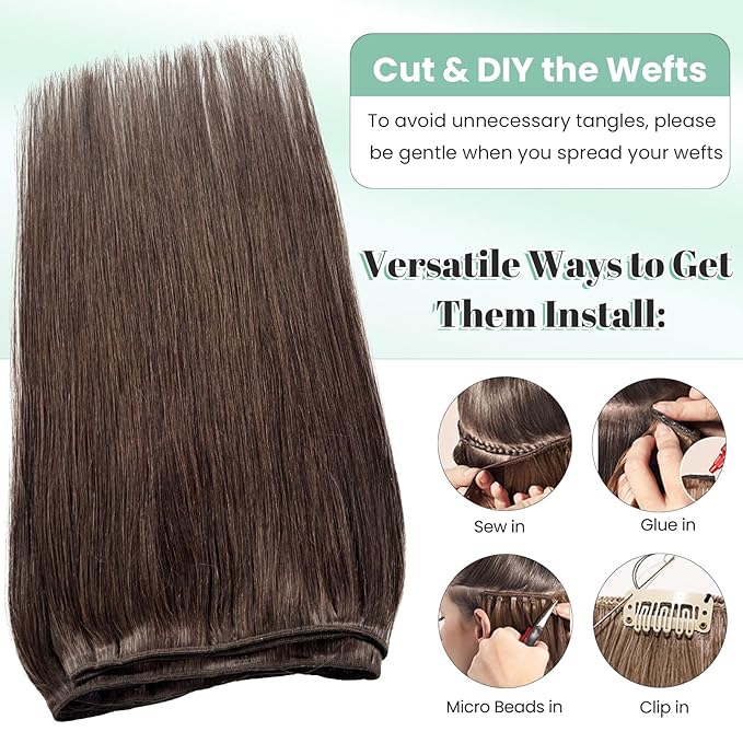 Weft Hair Extensions Human Hair 18 Inch #2 Dark Brown Sew in Hair Wefts Long Straight Brown Weave Bundles Sew in Hair Extensions Real Human Hair for Women 100G