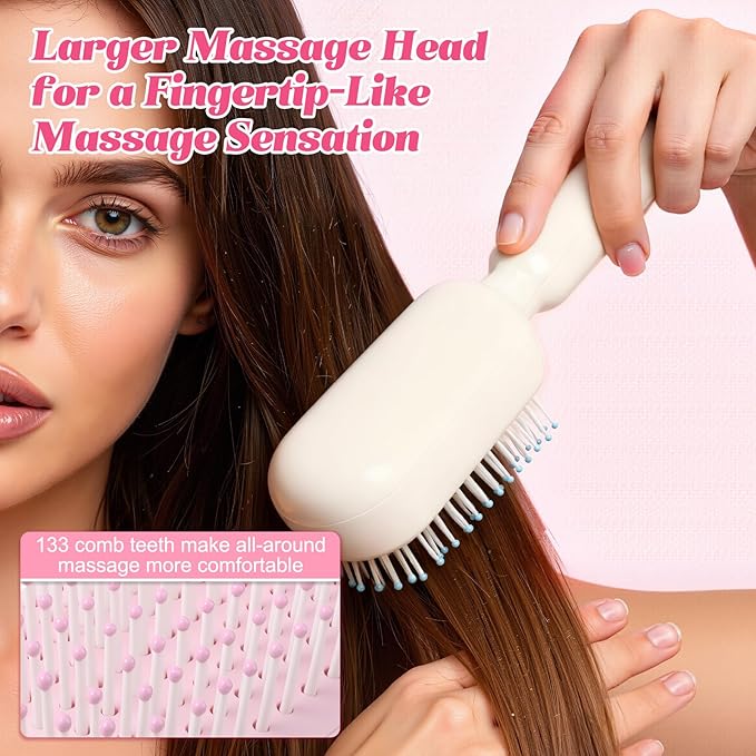 Self Cleaning Hair Brush, Retractable Cushion Massage Comb,Air Cushion Comb,Easy Clean,One-pull Clean Anti Static Brushs, Hairs Styling Tools for All Hairs Types (White)