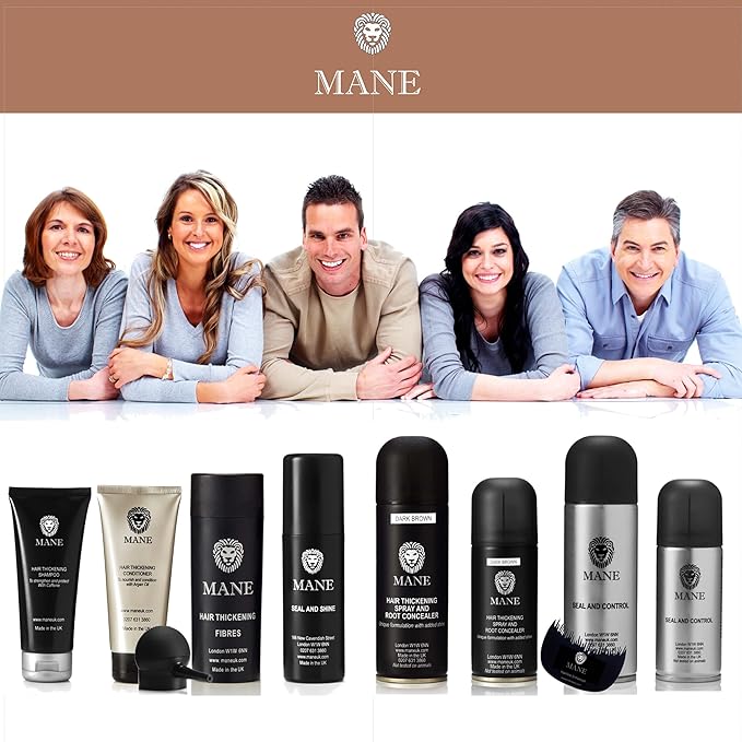 Mane Hair Building Fibers with a Seal and Shine finishing spray (Salt and Pepper)