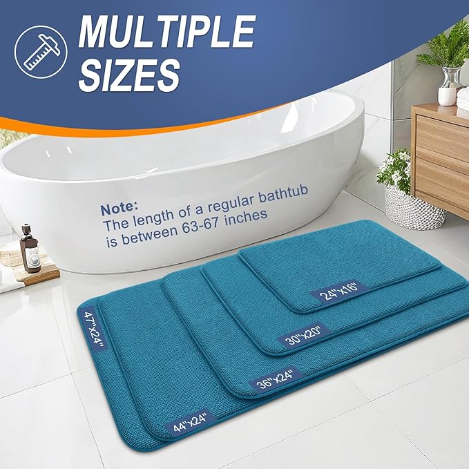 OLANLY Thick Memory Foam Bath Mat Rug 44x24, Extra Soft Absorbent Bathroom Rug, Quick Dry Bath Mat, Non-Slip, Machine Washable Carpet for Bathroom, Tub and Shower, Home Decor Accessories, Peacock Blue