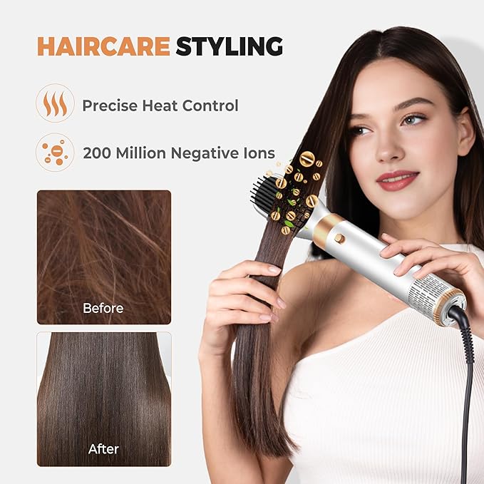 6 in 1 Blow Dryer Brush, Upgrade Hair Dryer Brush Set Negative Ion Air Styler Curling Wrap Air Curler, Hot Air Brush Curling Iron Hair Styling Tools As A Gift for Straight/Curl/Dry/Smooth