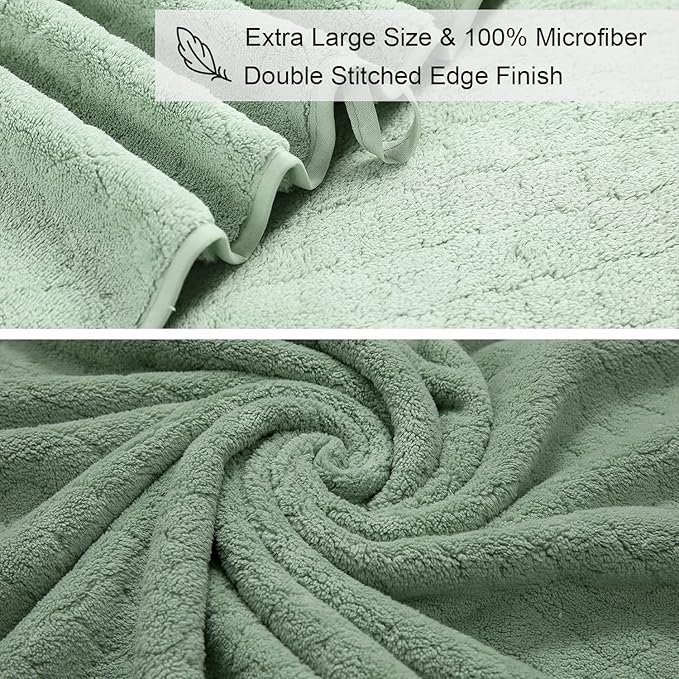 Ycosy Extra Large Bath Towels Set 35x70 Inches - Green Luxury 600 GSM Oversized Bath Sheet Towel,Ultra Soft Microfiber - Quick Dry,Highly Absorbent Shower Towels Spa Hotel Bathroom Towel Set (4-Pack)