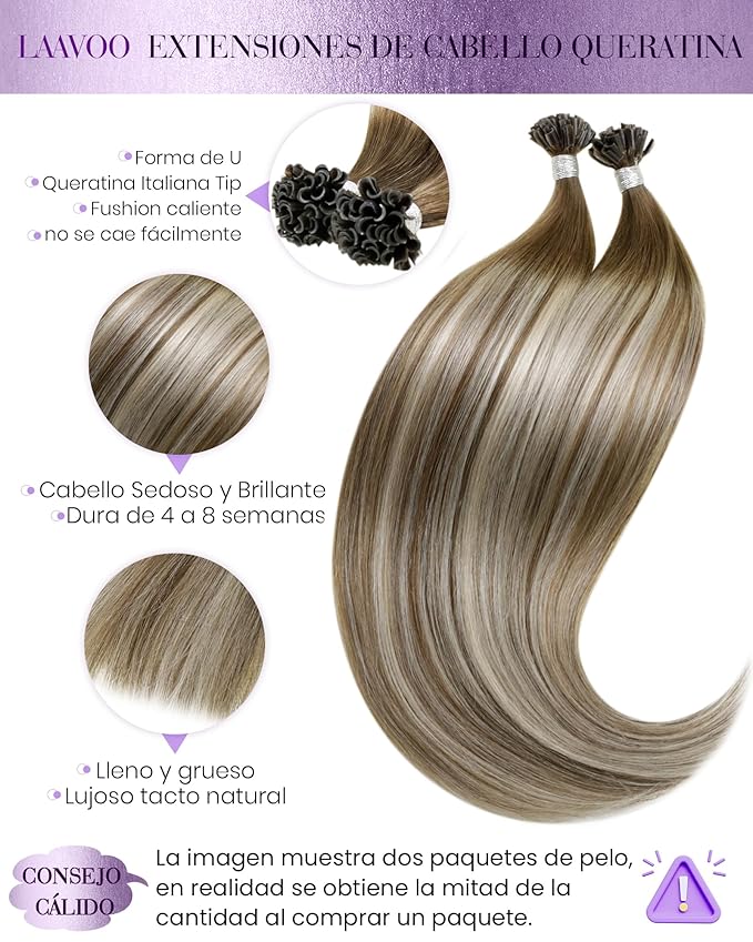 LaaVoo U Tip Hair Extensions Human Hair Balayage Ktip Human Hair Extensions Balayage Light Brown Mix Blonde 50g 1g/s 22 Inch