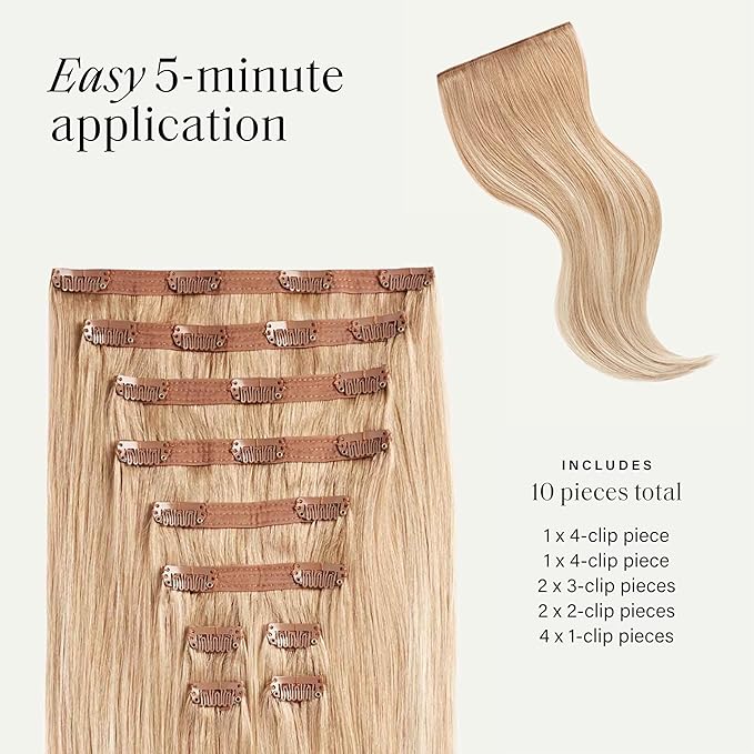 Luxy 100% Remy Human Hair, Classic 160g Clip-In Hair Extensions - 10 Wefts Multi-Dimensional Color for Natural Blending, Adds Volume & Length, Easy Apply & Remove 16" Blonde Balayage Classic
