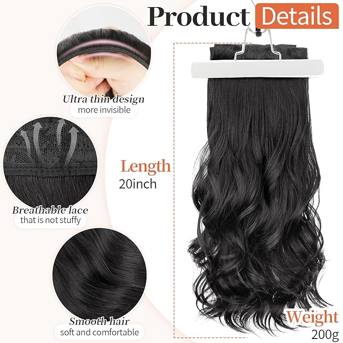 Kookastyle Clip in Hair Extensions 4 pcs Natural Long Synthetic Curly Hairpieces Layered Soft Invisible for Women Black 20 Inch