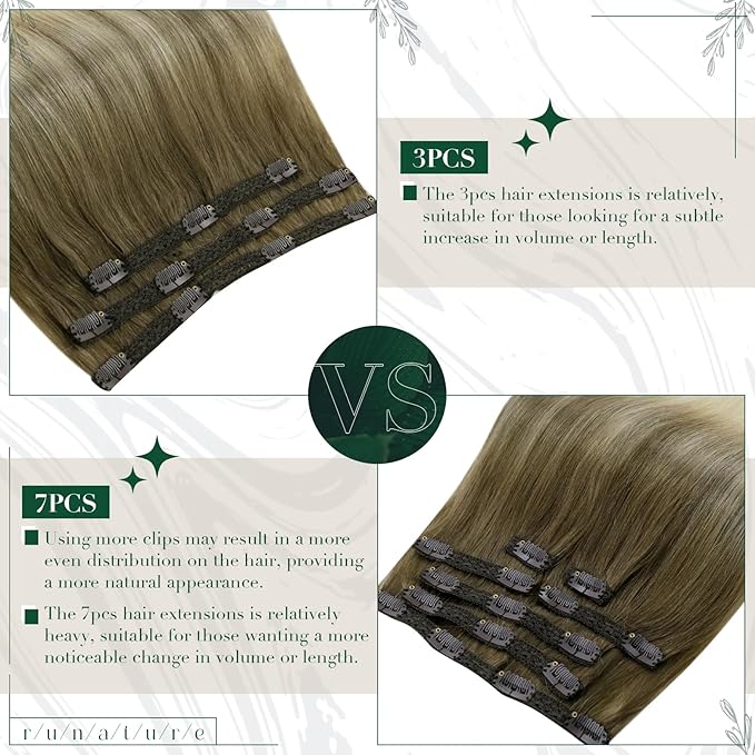 RUNATURE Balayage Clip in Hair Extensions Ombre Brown to Blonde 16 Inch 50g 3pcs Real Hair Extensions Clip in Human Hair for Thin Hair Double Weft Remy Natural Hair