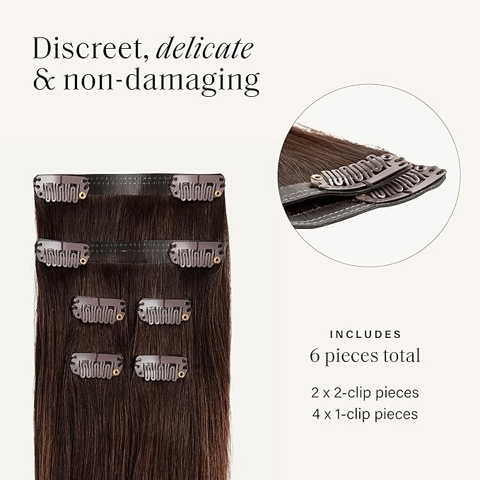 Luxy 100% Remy Human Hair Extensions for Thin Hair Thinning Hair Fill-Ins – 6 Seamless Wefts Multi-Dimensional Color Blend - Natural-Looking Volume & Coverage 50 grams 12" Chocolate Brown Balayage