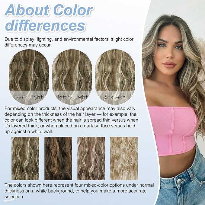 Ash Medium Brown Highlights Invisible Wire Hair Extensions Long Wavy Synthetic Hairpiece with 4 Secure Clips for Women 20 Inch Clip in Hair Extensions