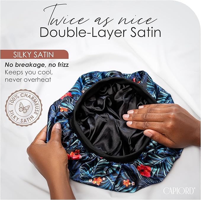 CAPLORD Double Sided Satin Bonnet for Sleeping - Adjustable Silk Sleep Cap for Women and Men