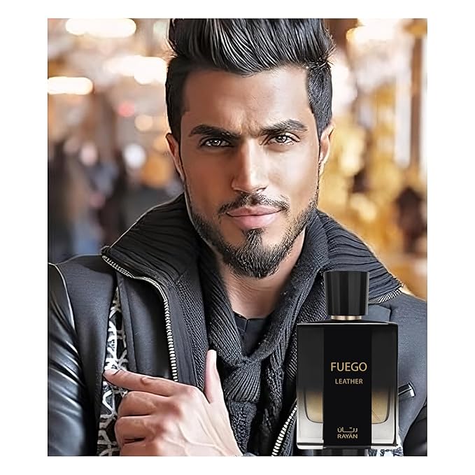 Fuego Leather Perfume for Men – Long Lasting Arabian Eau De Parfum, 100mL (3.34 Fl oz) Men Perfume with Bergamot, Lavender, Vetiver, Sandalwood & Amber - Ideal Gift for Father's Day