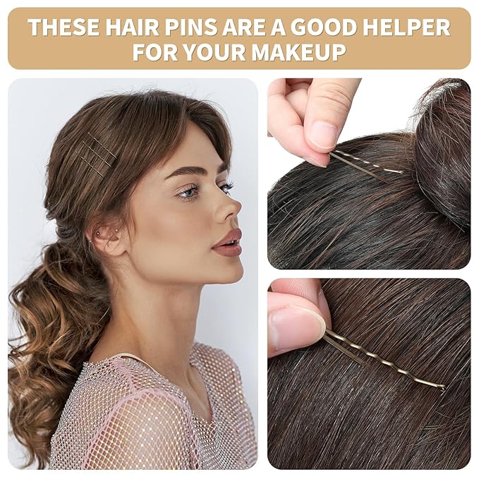 Bobby Pins, Hair Pins 2 Inch 60PCS Crimped Hair Grips for Kids, Girls, and Women, Secure and Easy for All Hair Types, With Ball Tips Design. Hair Accessories for Daily Use (Brown)