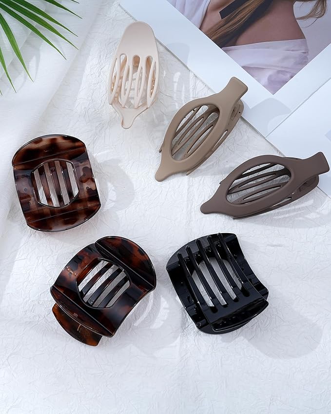 6 PCS French Flat Hair Clips for Women 2 Styles Large Matte Flat Claw Clips Strong Hold No-Slip French Hair Barrettes for Thick Thin Hair(Leopard + Brown)