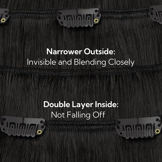 HOTBANANA Clip in Hair Extensions Real Human Hair, 150g 9pcs 22 inch Natural Black Straight Remy Clip in Extensions Full Head for Women