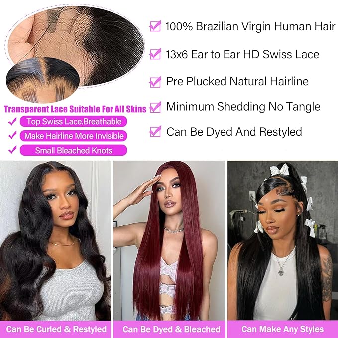 Lace Frontal Wigs Straight Hd 13x6 Lace Front Wigs Human Hair Pre Plucked 100 Percent Human Hair Wigs for Women Natural Color 22inch