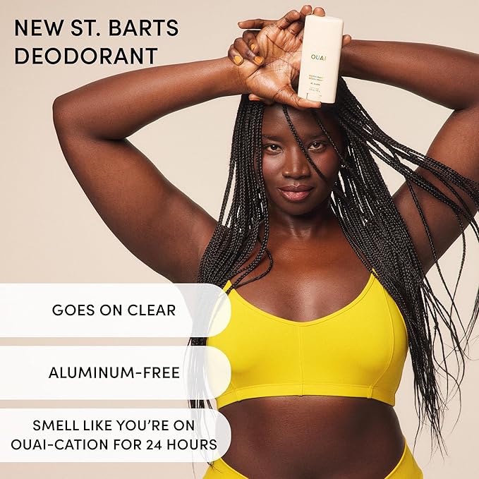 OUAI Aluminum Free Deodorant - Women's Deodorant with 24-Hour Odor Control & Invisible Application - Enriched with Notes of Dragon Fruit, Orange Blossom, & Tuberose - St. Barts (2.5 oz)