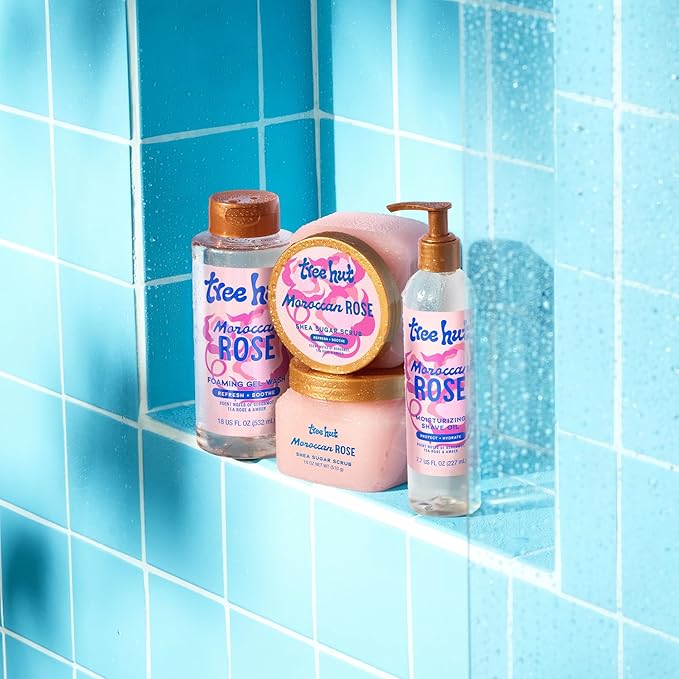 Tree Hut Moroccan Rose Shea Sugar Scrub, Exfoliating & Hydrating Body Scrub with Shea Butter & Essential Oils, Smooth & Soften Skin, 18 oz