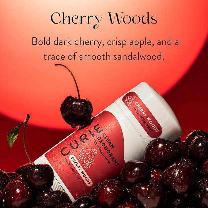 Curie Natural Deodorant Aluminum Free - Cherry Wood Stick & Mini - Travel Size Deodorant for Women - Non Toxic, Paraben Free, Clean, Vegan (2 Pack)