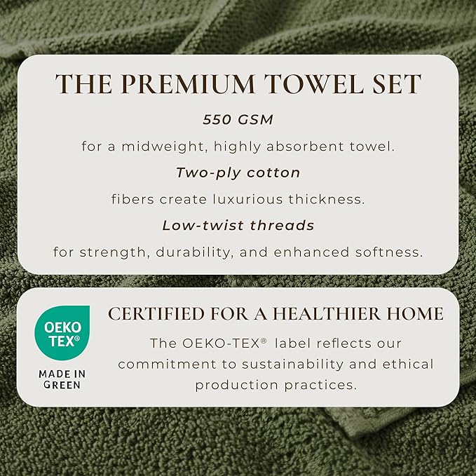 Great Bay Home 100% Cotton 12-Pack 13x13 Wash Cloth - Absorbent, Quick-Drying, Durable Face Towels for Bathroom Decor - Low-Twist, Two-Ply Fibers (Forest Green)