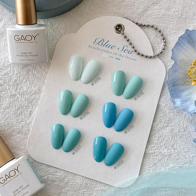 GAOY Blue Gel Nail Polish Set, 6 Colors Navy Baby Blue, Soak Off UV Light Cure Gel Polish Kit for Nail Art DIY at Home