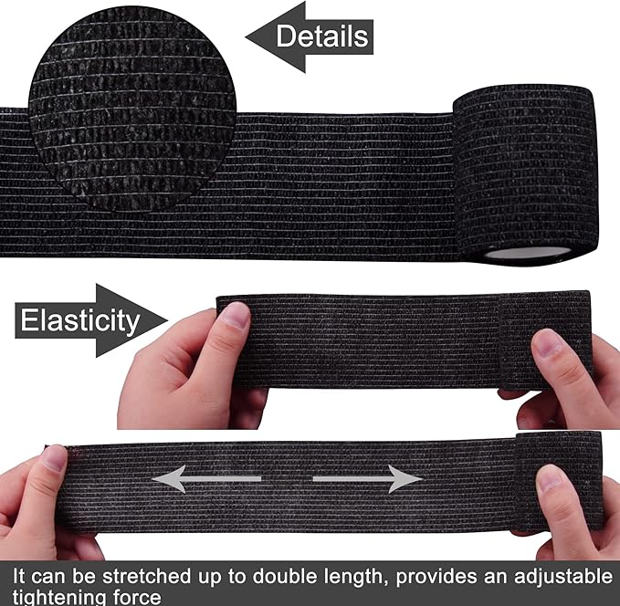 BQTQ 108 Rolls Self Adhesive Bandage - 2 Inch Black Self Stick Bandage Tape - Athletic Wraps for Wrist & Ankle - Swelling & Sprains (Black)