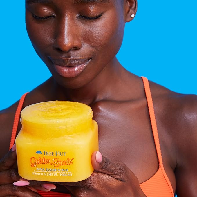 Tree Hut Golden Sands Shea Sugar Scrub, Exfoliating, Hydrating & Moisturizing Body Scrub with Shea Butter & Nourishing Essential Oils, Smooth & Soften Skin, 18 oz