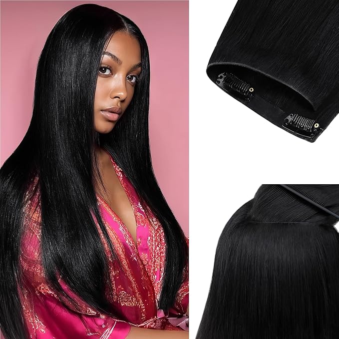Lashey Invisi Edge Clip in Hair Extensions, 7pcs 110g 16 Inch Natural Black Seamless Clip in Hair Extensions Human Hair Silky Straight Real Remy Human Hair