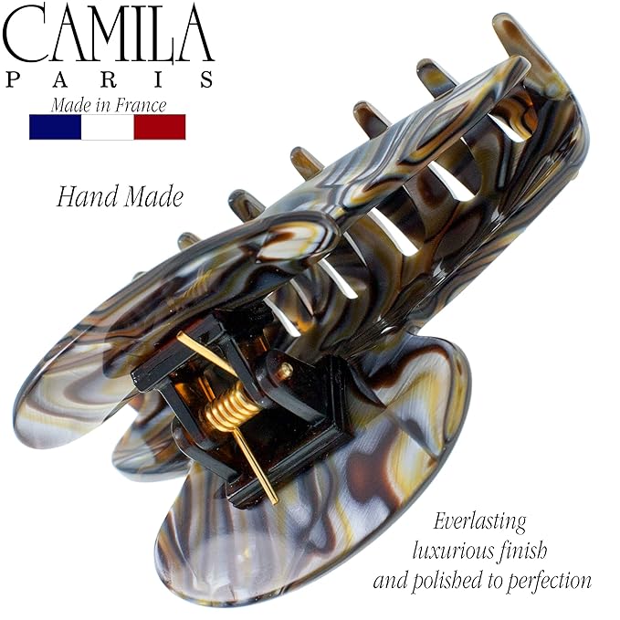 Camila Paris CP3058 French Hair Clip for Women, Onyx, for Thick Long Curly Wavy Hair, Jaw Clip, Strong Hold No Slip Grip, Made in France