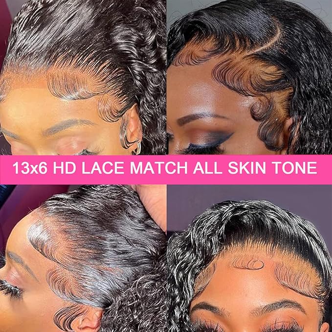 26 Inch Lace Front Wigs Human Hair 13X6 Deep Wave Lace Front Wigs Human Hair Pre Plucked Glueless HD Lace Frontal Wig 200 Density Deep Curly Lace Frontal Wigs for Women Natural Color