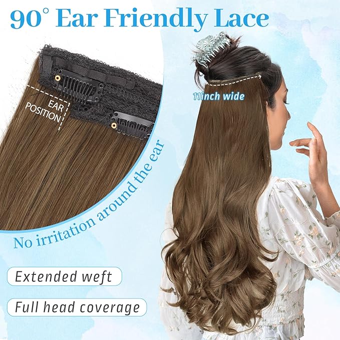 KooKaStyle Invisible Wire Hair Extensions Long Straight Layered Synthetic with Transparent Wire Adjustable Size 6 Secure Clips Hairpieces for Women 20 Inch (20 Inch, COCOA#)