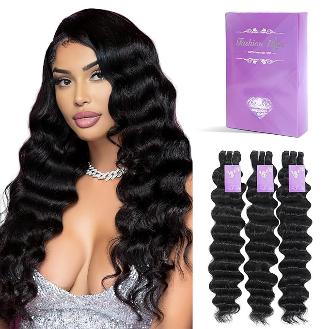 FASHION PLUS Raw Human Hair Bundles Loose Wave Double Drawn Loose Deep Wave Bundles Human Hair 14 16 18 Inch 15A Unprocessed Real Raw Human Hair Hold Curls Thick and Soft