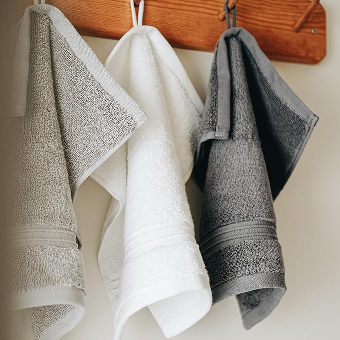 Milara Turkish Super-Plush Wash Cloths Set 4-Piece | Premium 100% Cotton Washcloths Absorbent, Durable with Hanging Loops | Silver Gray Bath Washcloths, (13 x 13 Inch)
