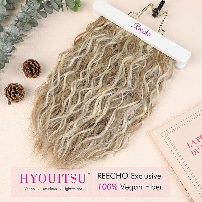 REECHO Clip in Hair Extensions, 4PCS Hair Extensions 12" Short Curly Wavy Blonde hair extensions Invisible Lace Weft Natural Soft Hairpieces for Women – Dark Blonde with Light Ends