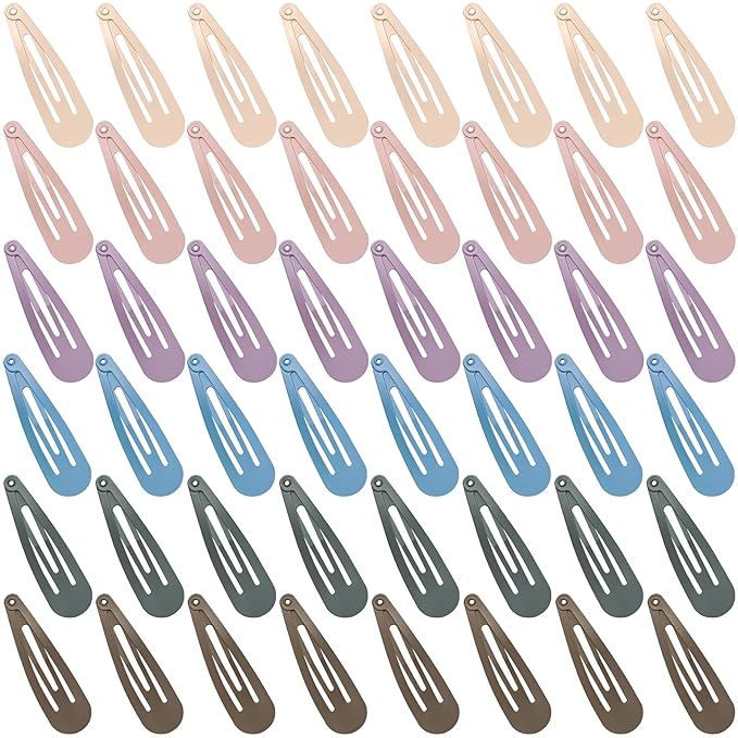 48 PCS Small Metal Barrettes For Women Non Slip Water Drop Snap Clips For Thick Thin Fine Hair Classic Accessories,Pink Blue Green,1.97 x 0.5 In