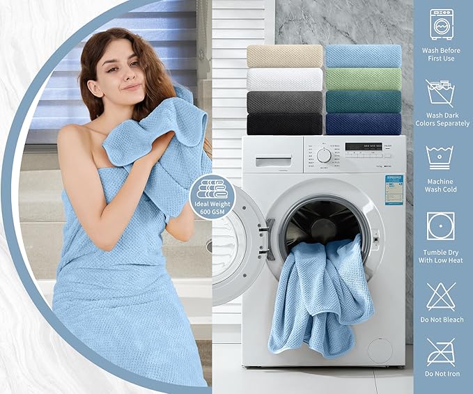 Extra Large Bath Towel Set of 4 (35"x70"),Oversized Bath Sheet Super Soft Highly Absorbent Jumbo Bathroom Towel Set Microfibers Quick Dry Shower Towel for Hotel,Bathroom,Guest,Spa,Gym (Blue)