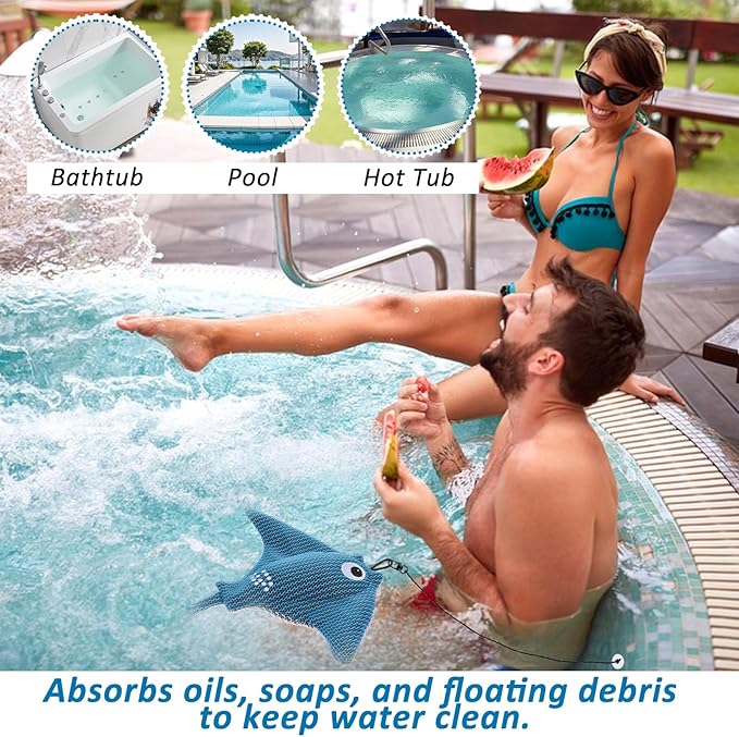 Hot Tub Scum Absorber with 4 Sponge Balls, 2025 Upgrade Reusable Scum Devilfish Hot Tub Absorber Accessories Hot Tub Sponge for Spa & Pool Cleaner, Hot Tub Oil Absorbing Keeps Water Clean