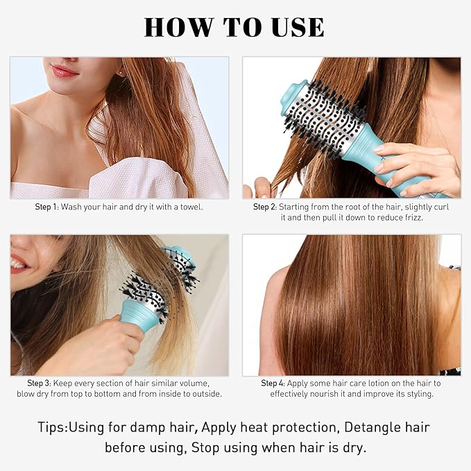 Travel Hair Dryer Brush, Dual Voltage Blow Dryer Brush, Mini Hot Air Portable 2 inch Travel Hair Dryer Styler Volumizer Oval Shape (Blue)