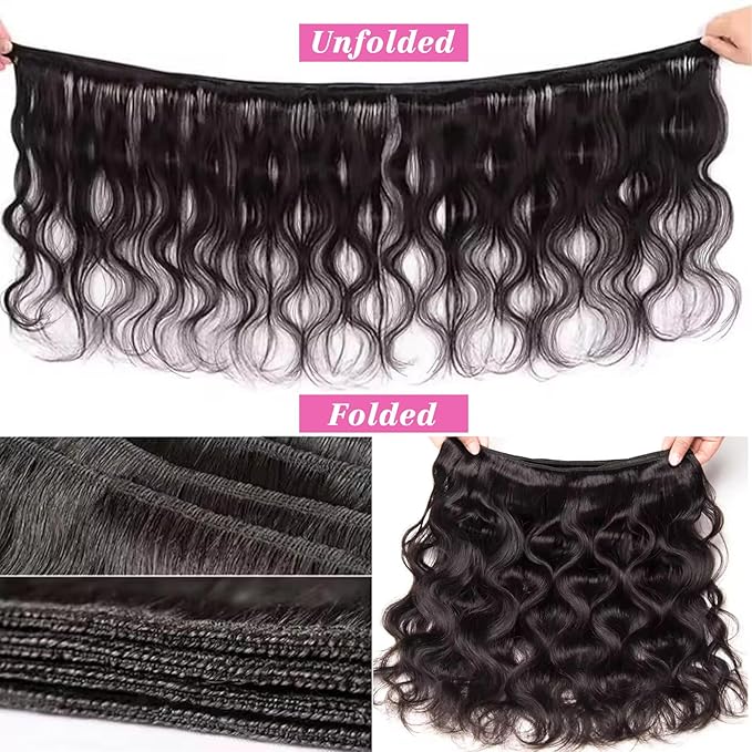 Human Hair Bundles 14 14 14 Inch Body Wave Bundles Human Hair 100% Unprocessed Brazilian Virgin Body Wave Human Hair Extensions Real Human Hair Double Weft Extension for Women Natural Black