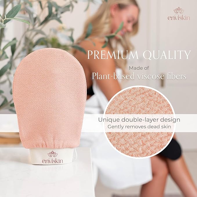 Dermaglow Deep Exfoliating Glove - Plant Based Body Exfoliator for Kerotosis Pilaris & Spray Tan Removal -Pink
