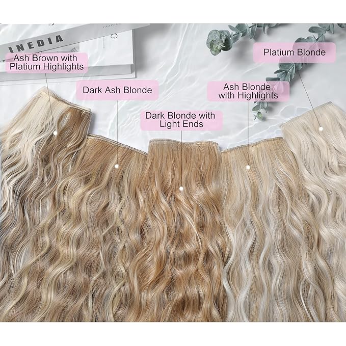 Hair Extensions, REECHO Brown Clip in Hair Extensions 24" Thick Long Loose Waves hair extensions HE002 Invisible Lace Weft Natural Soft Hairpieces for Women – Ash Brown with Platium Highlights