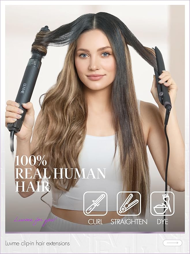 LUVME Clip in Hair Extensions, Straight Seamless 18 Inch 70g 4Pcs Chestnut Brown, 100% Real Remy Human Hair, Soft Natural Full Max Invisible Comfortable Hair Extensions for Women
