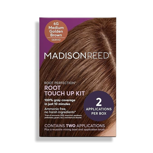 Madison Reed Root Perfection Permanent Root Touch Up, Medium Golden Brown 6G Dervio, 10 Minutes for 100% Gray Root Coverage, Ammonia-Free Hair Dye, Two Applications