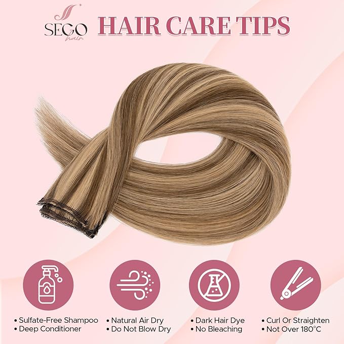Clip in Hair Extensions Real Human Hair for Women, 20 Inch 44g 6pcs, Medium Brown Mix Dark Blonde, Straight - Highlight, Add Volume and Length for Daily Wear, Parties, Weddings