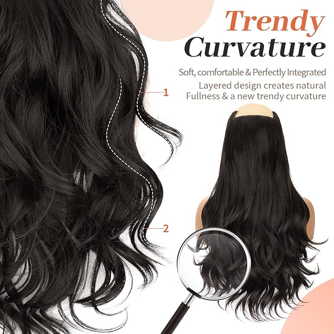 Kookastyle Clip in Hair Extensions, Natural Long Layered Soft Invisible Synthetic Curly Hairpieces for Women,4 pcs(20 Inch,Dark Brown)