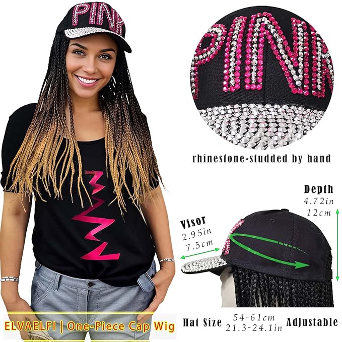 Bling Cap w/18 inch 3X Braids Wigs 100 Strands, Ombre Brown Hair Extensions, Breathable & Effortless Chic