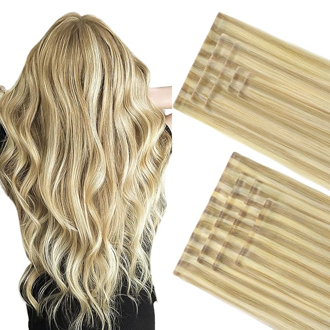 GOO GOO Invisi Edge Clip in Hair Extensions Set, 14inch 130g, 5pcs Injected Seamless PU Clip ins and 4pcs Classical PU Clip ins, Virgin Real Human Hair, #P18D/22F