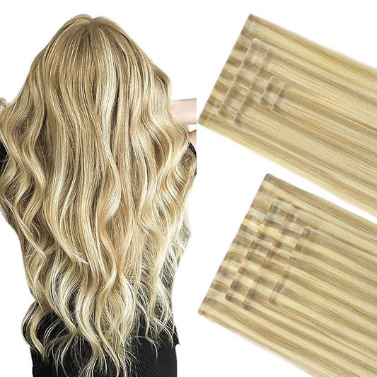 GOO GOO Invisi Edge Clip in Hair Extensions Set, 14inch 130g, 5pcs Injected Seamless PU Clip ins and 4pcs Classical PU Clip ins, Virgin Real Human Hair, #P18D/22F