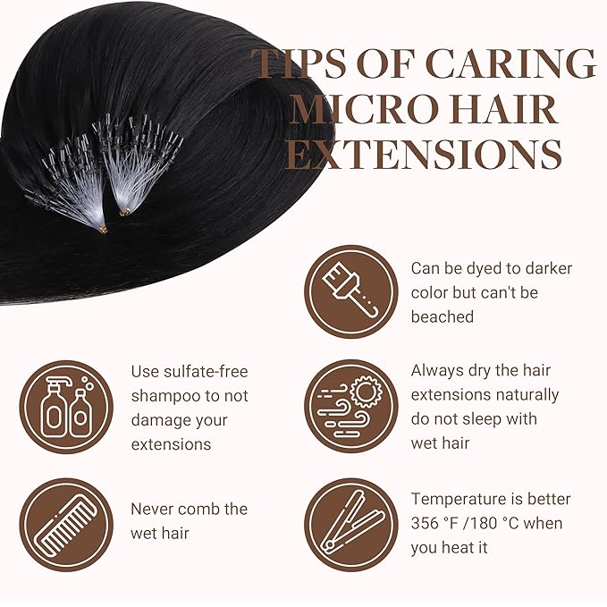 GOO GOO Micro Link Hair Extensions Real Human Hair, Upgraded 100g 100S, 24 Inch Cold Fusion Microlinks, Invisible Remy Hair, Jet Black
