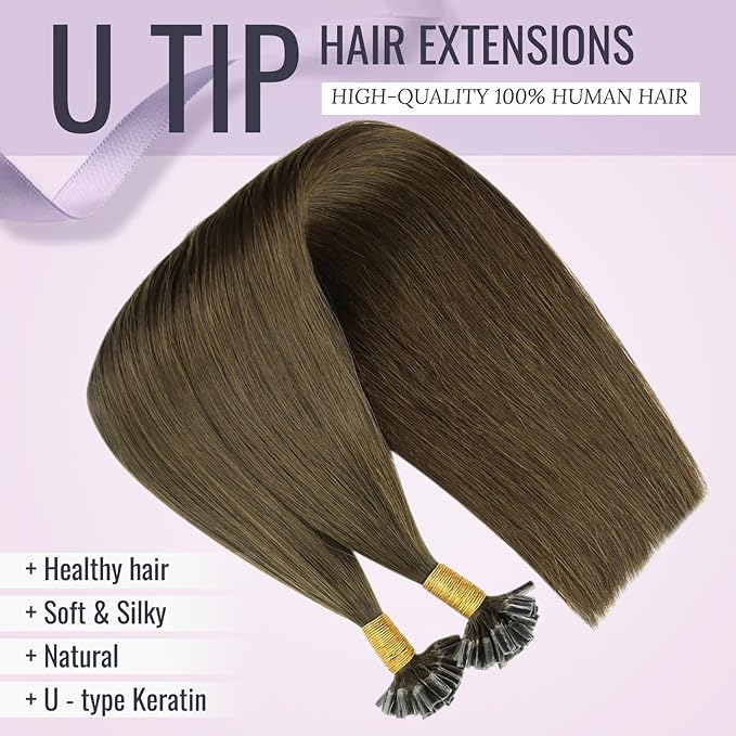 fshine U tip Hair Extensions Darkest Brown 16 Inch 50g Nail Tip Hot Fusion Real Human Remy Straight Hair Extensions for Women