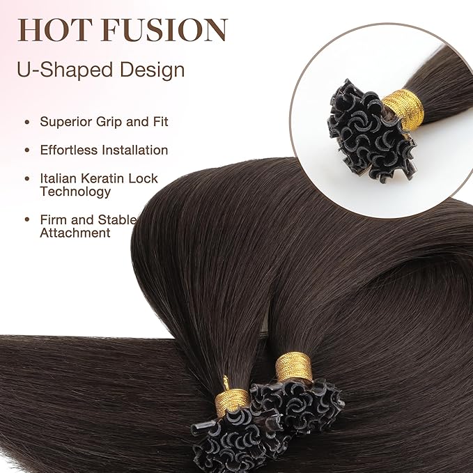 GOO GOO U Tip Hair Extensions, Real Human Hair, 20inch 50g 50S, Hot Fusion, Invisible Remy, 2A Light Brown