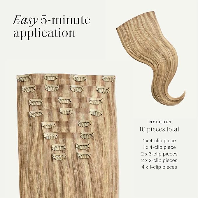 Luxy 100% Remy Human Hair - Seamless Clip-In Hair Extensions - Multi-Dimensional Color for Natural Blending, Adds Volume & Length 180 grams 20" Dirty Blonde Highlights